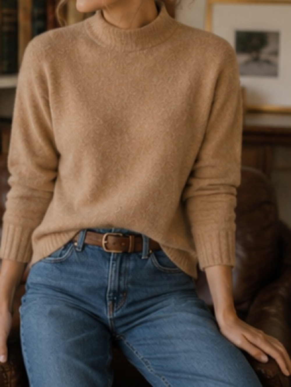 J Crew High Neck Camel Sweater Merino Alpaca Blend Size M